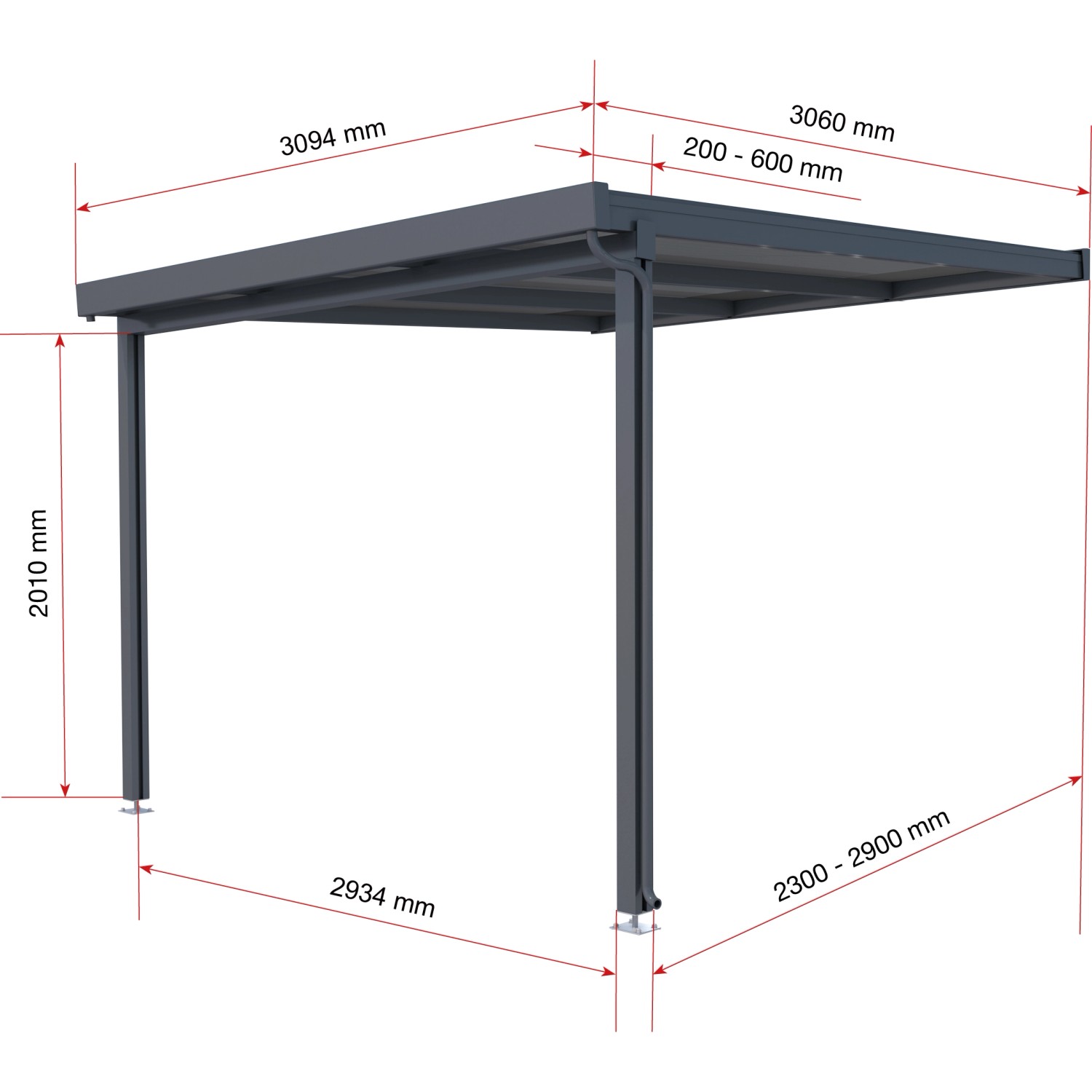 Terrassenüberdachung Premium (BxT) 309 cm x 306 cm Anthrazit Polycarbonat Opal von Gutta