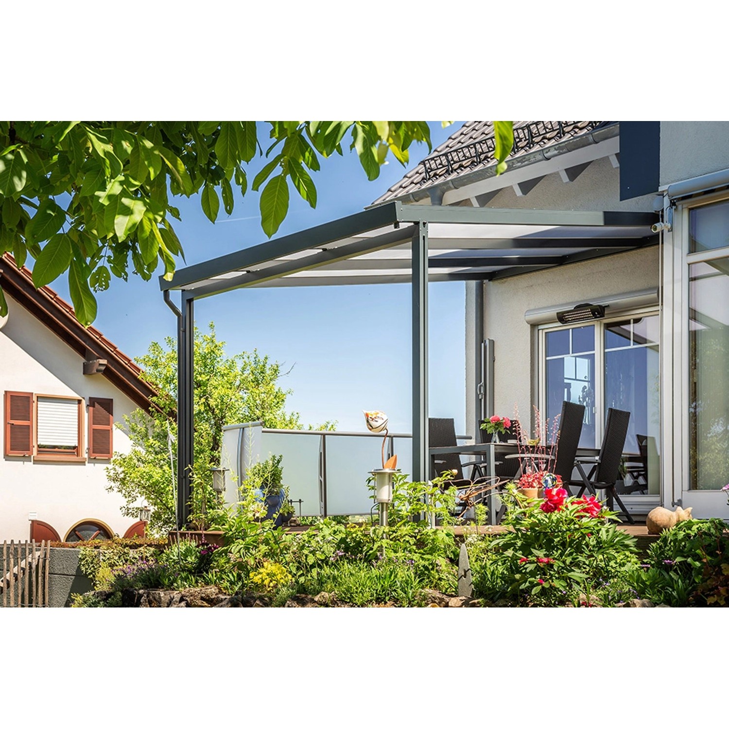 Gutta Terrassenüberdachung Premium 309 cm x 306 cm Anthrazit Polycarbonat Streif von -