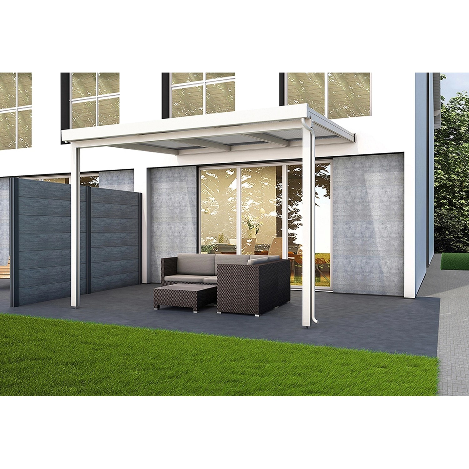 Gutta Terrassenüberdachung Premium 309 cm x 306 cm Weiß Polycarbonat Streifen von -