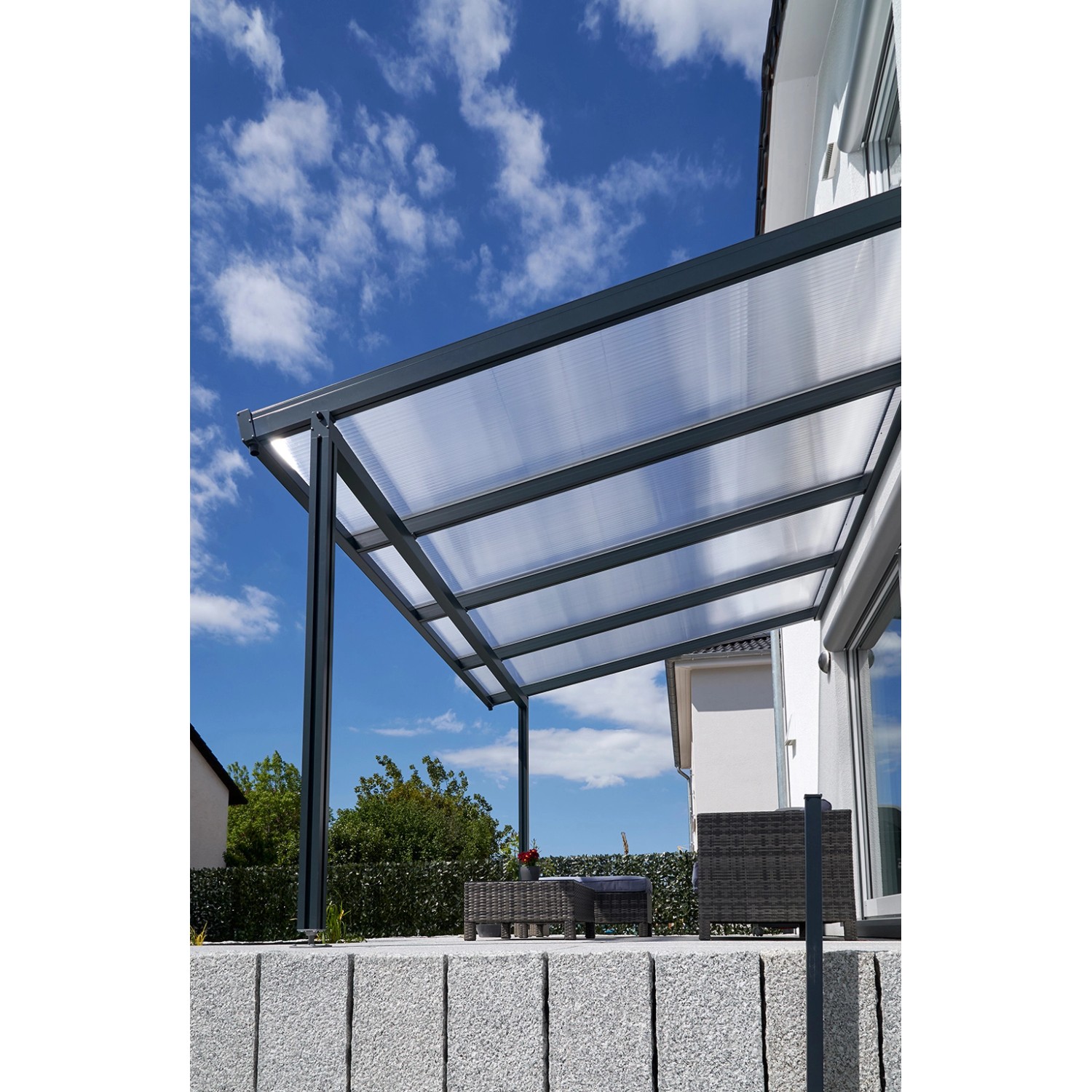 Gutta Terrassenüberdachung Premium 410 cm x 406 cm Anthrazit Polycarbonat Streif von -