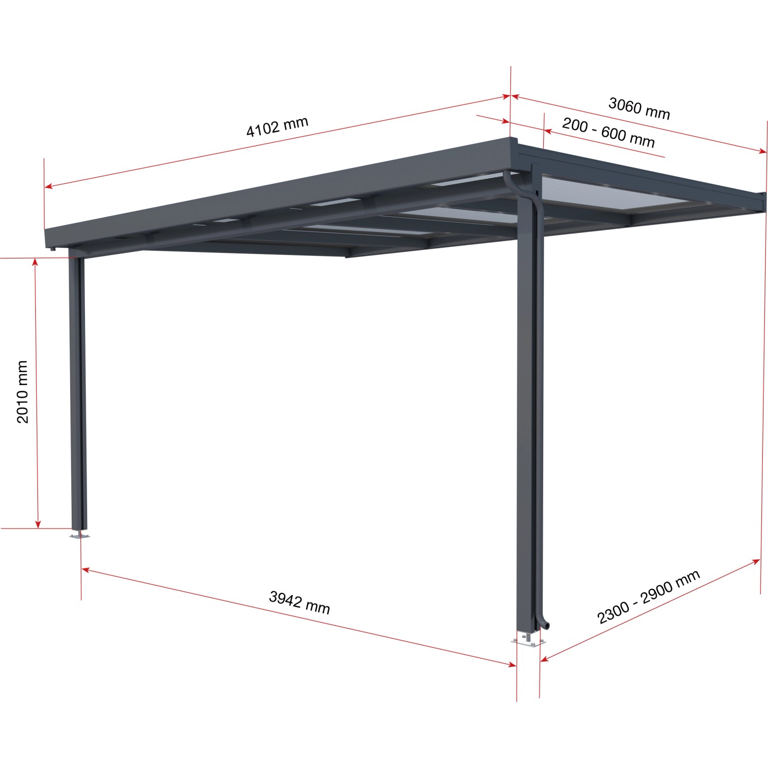 Terrassenüberdachung Premium Bausatz (BxT) 410 cm x 306 cm Anthrazit von Gutta