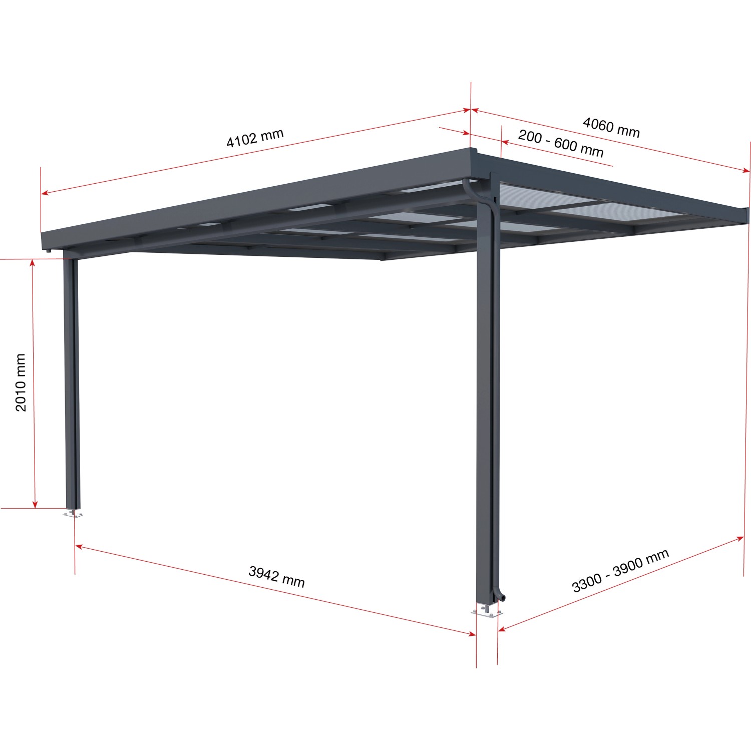 Terrassenüberdachung Premium Bausatz (BxT) 410 cm x 406 cm Anthrazit von Gutta