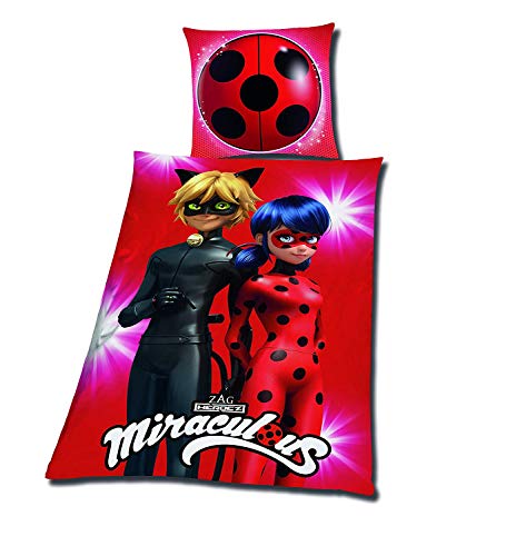 Tex idea Bettwäsche Glatt Miraculous Ladybug Cat Noir Tikki Plugg 135 x 200 Geschenk Neu Wow - All-In-One-Outlet-24 - von Aymax