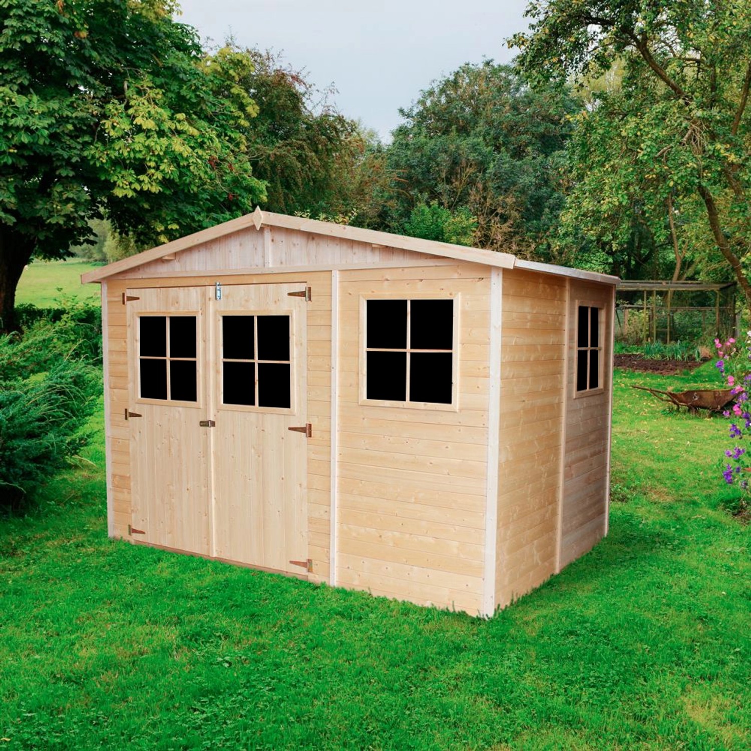 Timbela Gartenhaus Holz M334+M334G 6,03 m² mit Fenstern und Boden von Timbela