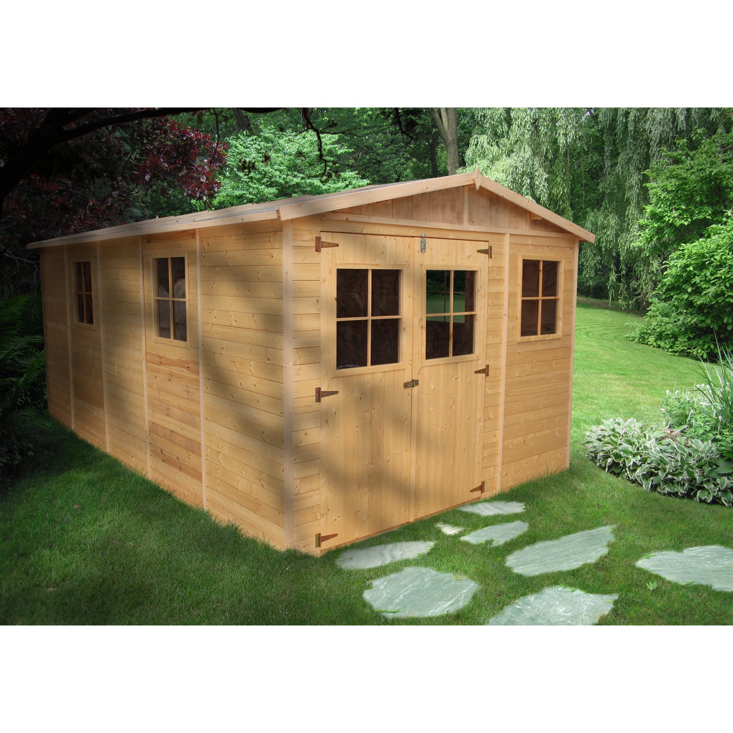 Timbela Gartenhaus Holz M337+M337G 14,94 m² mit Fenstern und Boden von Timbela