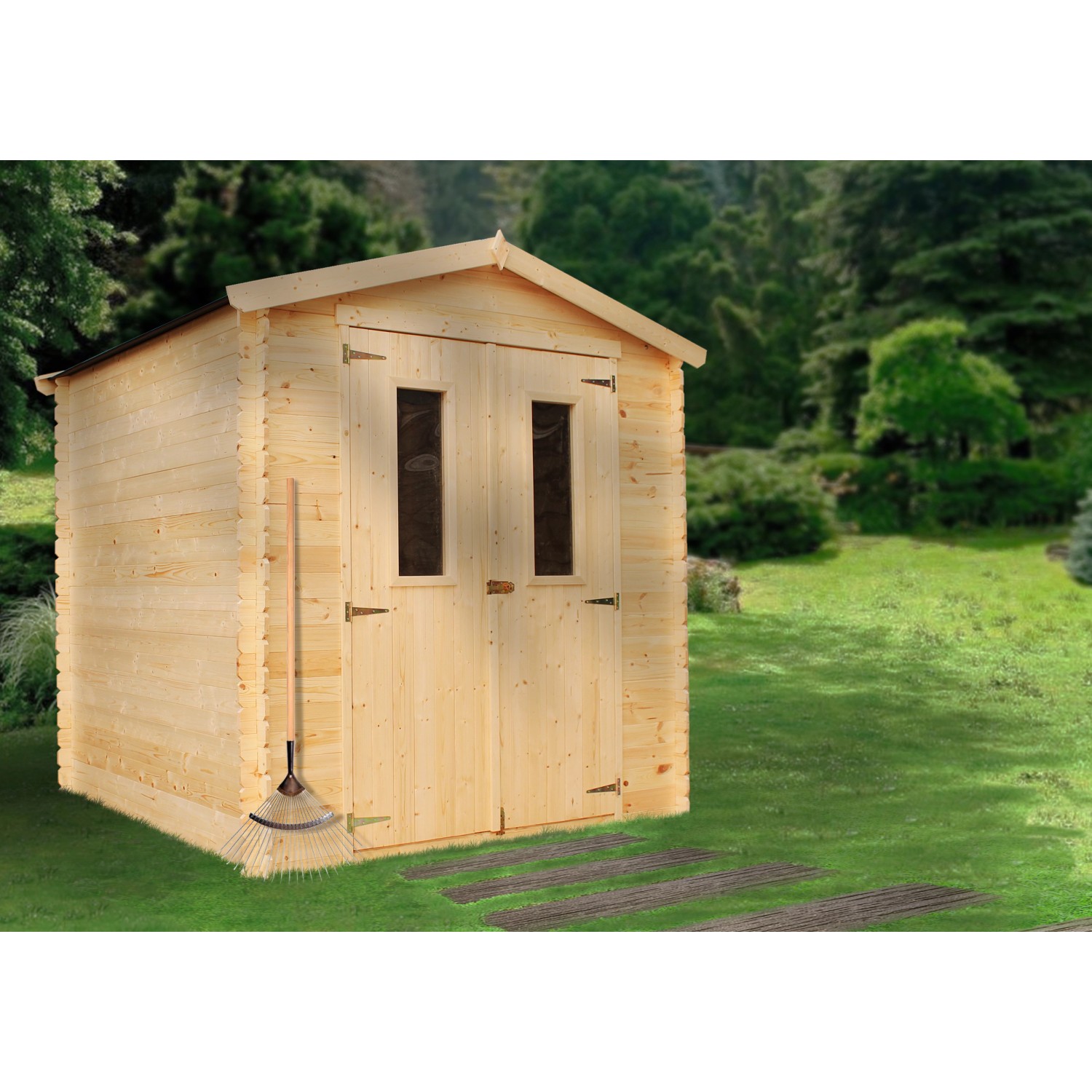 Timbela Holz-Gartenhaus M343C+M343G 3,53 m² mit kleinen Fenstern und Boden von Timbela