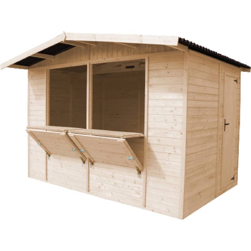 Timbela Marktbude Holz M150 6,03  m² mit 2 Theken und Stauraum von Timbela