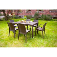 Tisch im Freien Giove, rechteckiger Gartentisch, Mehrzweck-Gartentisch in Rattan-Optik, 100 % Made in Italy, cm 150x90h74, braun
