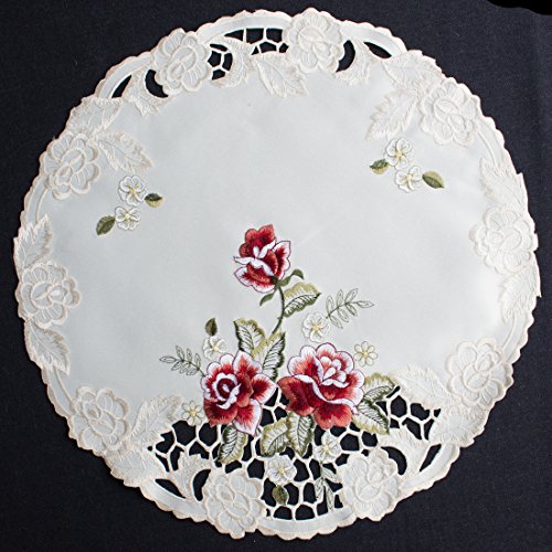 Tischdecke Tischläufer Mitteldecke Deckchen Rot Rose (40cm Rund)