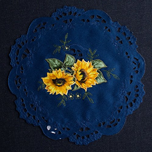 Tischdecke Tischläufer Mitteldecke Deckchen Sonnenblumme Dunkelblau (20cm Rund)