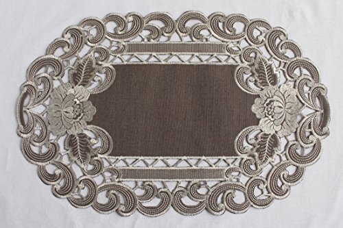 Tischdecke Tischläufer Mitteldecke Deckchen Stickerei Braun leinen Optik (30x45cm) von Anka Textil