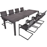 Tischgruppe 9-tlg. in anthrazit mit Freischwinger Gartenstühlen, MAINAU-120