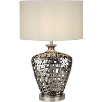 Tischlampe Chrom Weiß E27 57 cm Ø 36 cm Stoff Keramik von Searchlight