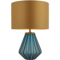 Tischlampe Glas Metall Stoff 53 cm hoch in Türkis Gold Modern von Endon