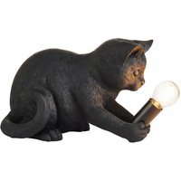 Tischlampe Schwarz L: 31 cm klein Katze Polyresin Metall E27 von Endon