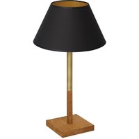 Tischlampe Schwarz Messing Gold Stoff Holz E27 konisch von Luminex