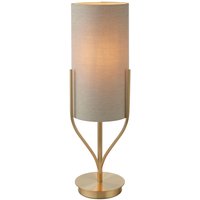 Tischlampe Stoff Metall 60 cm hoch in Messing Creme E27 von Endon