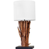 Tischlampe Weiß Holz Stoff E27 H:58 cm gemütlich Tischlampe Weiß Holz Stoff E27 H:58 cm gemütlich von Invicta Interior