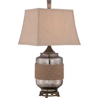 Tischleuchte Glas Leinen Klassisch 83cm in Silber Beige Tischleuchte Glas Leinen Klassisch 83cm in Silber Beige von ELSTEAD