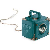 Tischleuchte Keramik E27 Shabby 20 cm hoch eckig Petrol von Ferroluce
