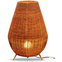 Tischleuchte Rattan 72 cm Dreibein Kabel Stecker E27 von Newgarden