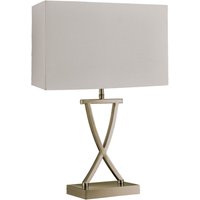 Tischleuchte Stoff Metall H: 48, 5 cm in Weiß Messing antik von Searchlight