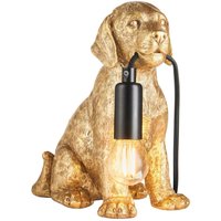 Tischleuchte klein H: 23,5 cm Hund Polyresin Metall Gold E27 von Endon