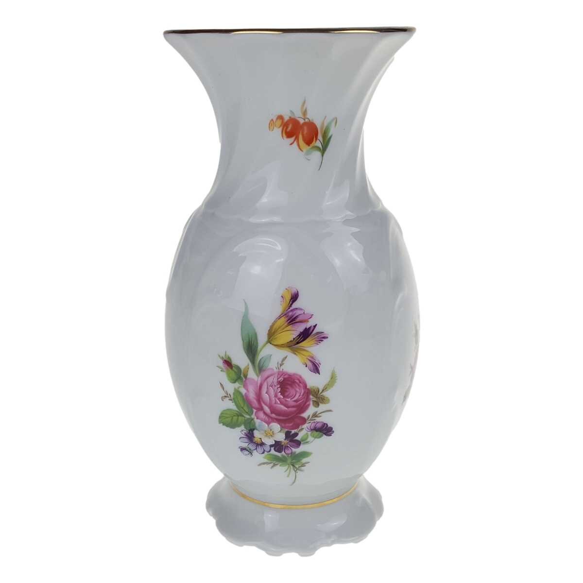 Tischvase Vase Goldrand 19,3 cm Seltmann Vohenstrauß Blumendekor gebraucht - sehr gut