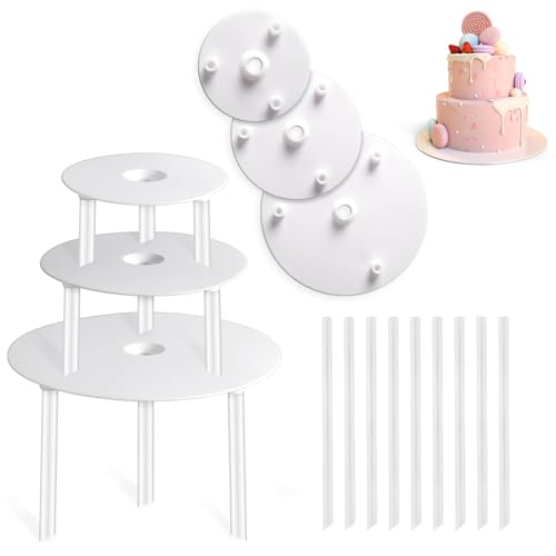 Tortenstützen,3-stöckige Kunststoff Kuchenstützen 3 PCS Kuchenbretter mit 18 PCS Wiederverwendbar Dübelstangen Tortenplatte Kuchendübel Tortenständer für Hochzeit Gebursttag von SinChic