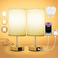 Touch-Nachttischlampe 2er Set mit USB-A + USB-C Ladeanschlüssen, 3-fach dimmbar, Lampenschirm aus Leinenstoff, kleine Tischlampen für Schlafzimmer Touch-Nachttischlampe 2er Set mit USB-A + USB-C Ladeanschlüssen, 3-fach dimmbar, Lampenschirm aus Leinenstoff, kleine Tischlampen für Schlafzimmer