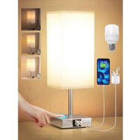 Touch-Nachttischlampe mit USB-C+A-Ladeanschlüssen, 3-fach dimmbar, grauer TC-Stoffschirm, Metallsockel, Tischlampe für Schlafzimmer und Wohnzimmer Touch-Nachttischlampe mit USB-C+A-Ladeanschlüssen, 3-fach dimmbar, grauer TC-Stoffschirm, Metallsockel, Tischlampe für Schlafzimmer und Wohnzimmer