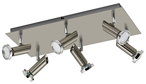 Trango 6-flammig LED Deckenleuchte 3093 in Edelstahl-Look incl. 6x 3 Watt LED Leuchtmittel - Bad Lampe, Deckenlampe, Deckenstrahler, Deckenspot, Wohnzimmer Lampe schwenkbar von Trango