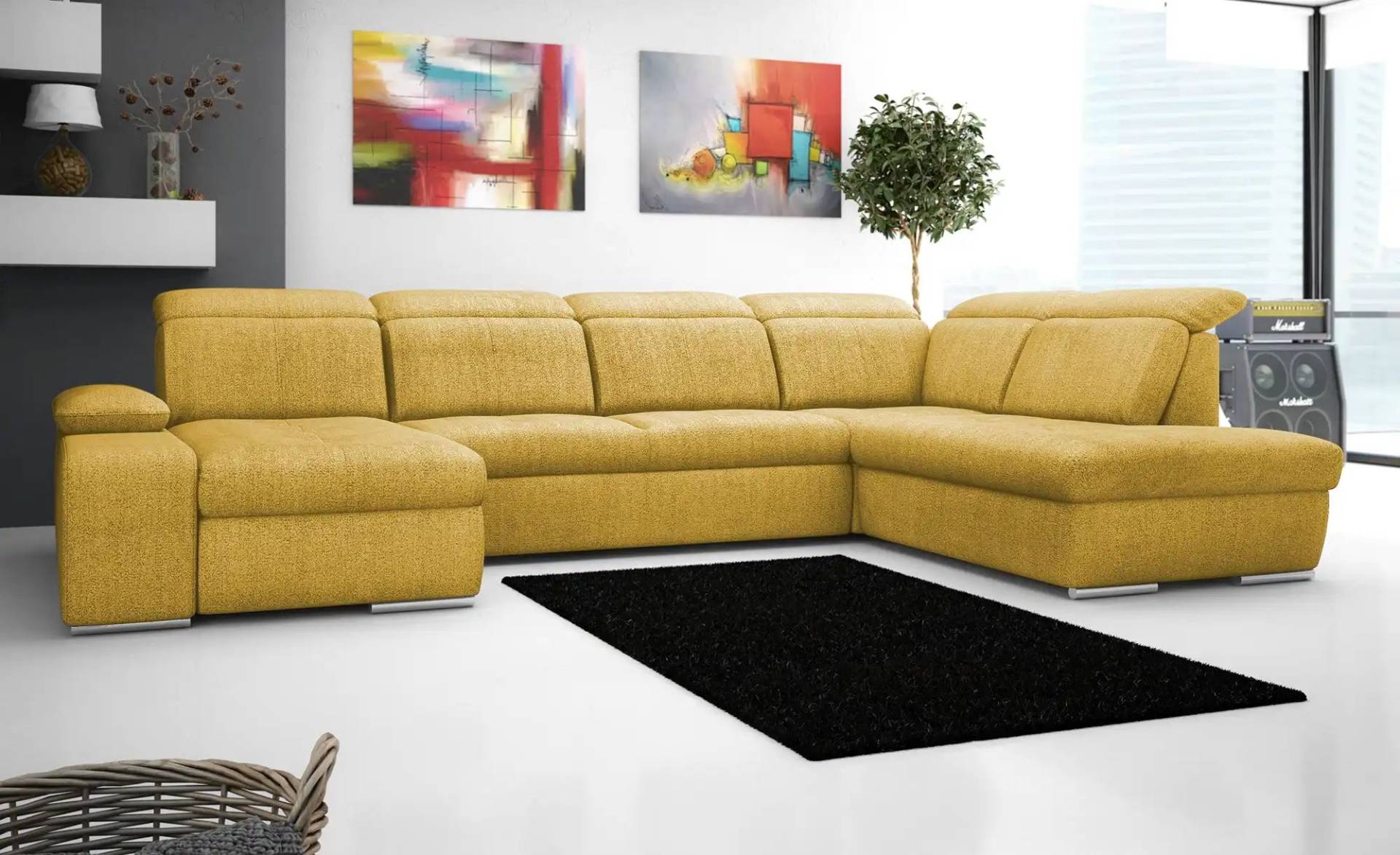 Twist Wohnlandschaft aus Flachgewebe Avilla ¦ gelb ¦ Maße (cm): B: 355 H: 86 T: 234 Polstermöbel > Sofas > Schlafsofas - Möbel Kraft