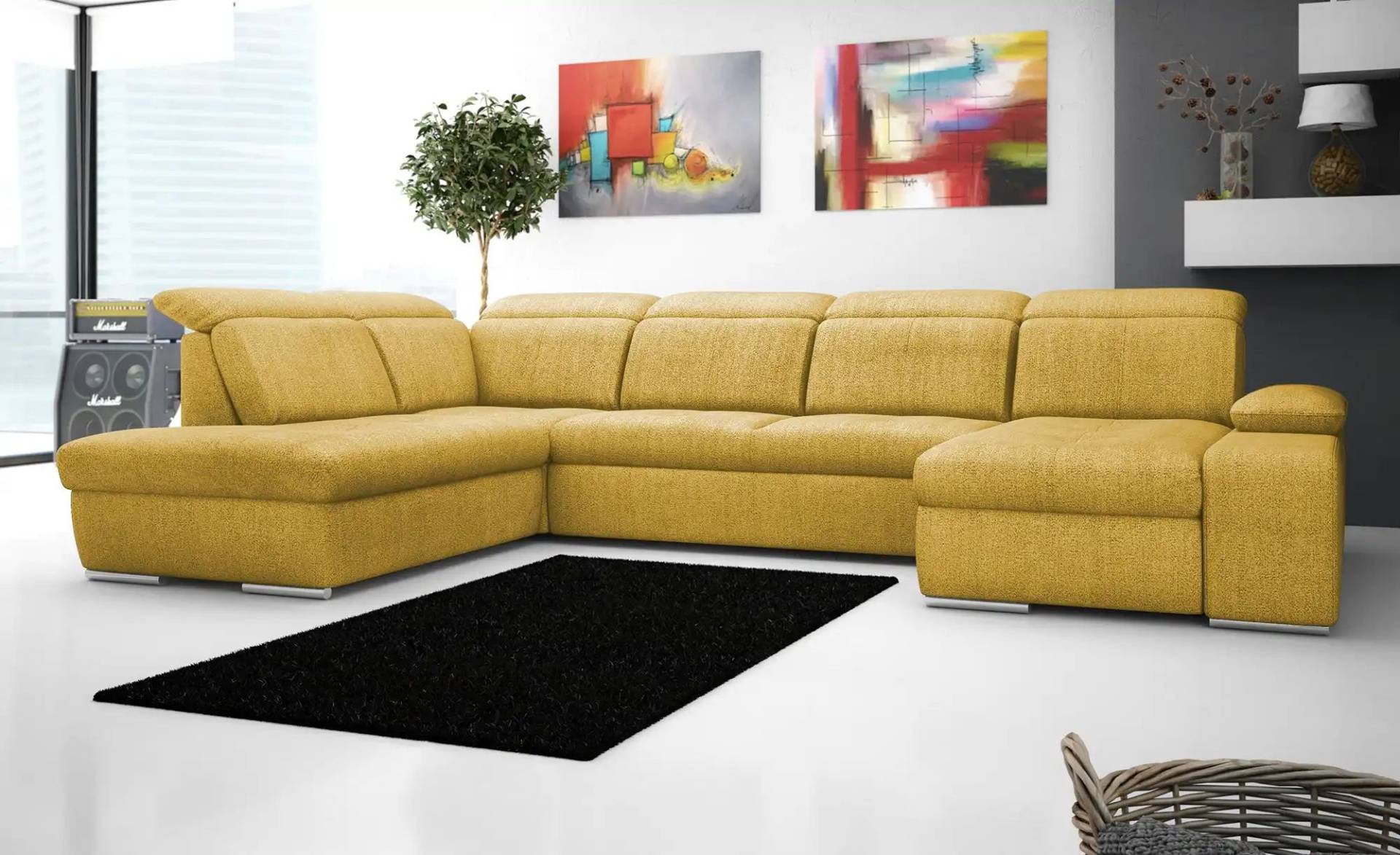 Twist Wohnlandschaft aus Flachgewebe Avilla ¦ gelb ¦ Maße (cm): B: 355 H: 86 T: 234 Polstermöbel > Sofas > Schlafsofas - Möbel Kraft