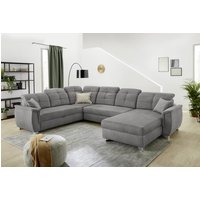 U Form Wohnlandschaft mit Schlaffunktion und Bettkasten 344 cm breit Grau IVORNO