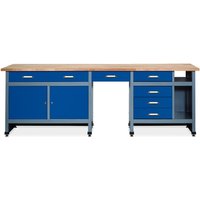 Werkbank mit Schubladenblock + 2 Türen + Sitzraum, BxT 2.400 x 600 mm, blau von Jungheinrich PROFISHOP