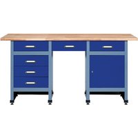 Werkbank mit Schubladenblock + Tür + Sitzraum, BxT 1.700 x 600 mm, blau von Jungheinrich PROFISHOP