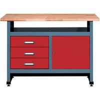 Werkbank mit 3 Schubladen + Tür + Ablagefach, BxT 1.200 x 600 mm, rot Werkbank mit 3 Schubladen + Tür + Ablagefach, BxT 1.200 x 600 mm, rot von Jungheinrich PROFISHOP