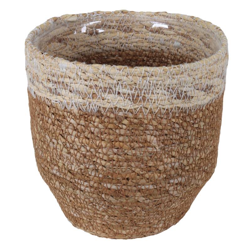 Übertopf Hogla-Gras natur Rand beige mit Polybeutel Ø 12 x 12 cm