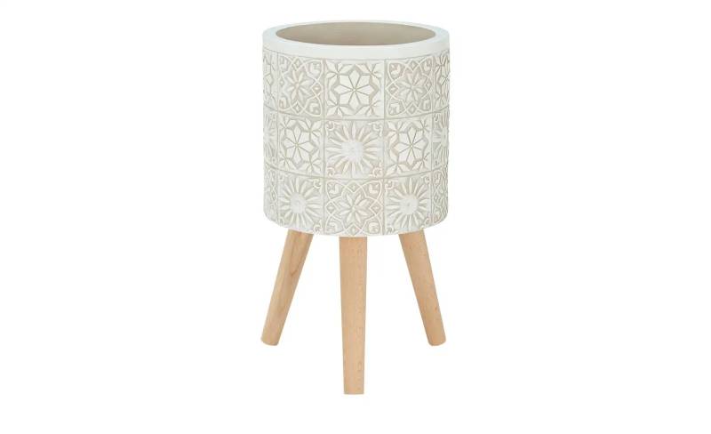 Übertopf auf Holzbeinen   ¦ creme ¦ Massivholz,Magnesia,Holz ¦ Maße (cm): H: 56  Ø: 30 Accessoires > Dekoartikel - Höffner