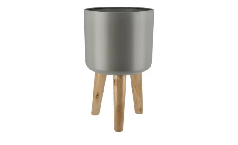 Übertopf auf Holzbeinen   ¦ grau ¦ Metall,Holz ¦ Maße (cm): H: 42  Ø: 28 Accessoires > Dekoartikel - Höffner