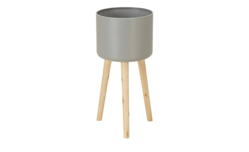 Übertopf auf Holzbeinen   ¦ grau ¦ Massivholz,Metall,Holz ¦ Maße (cm): H: 58  Ø: 25