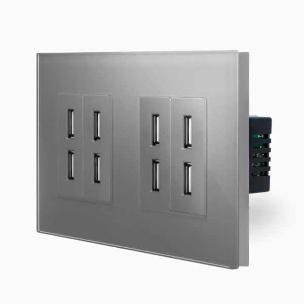 Glas 2 USB Ladesteckdose Typ A Grau LXBG2-15-2USB-2USB-15 LUXUS-TIME