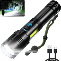 Ultrastarke LED-Taschenlampe – 500.000 Lumen, wiederaufladbare Taschenlampe, IPX7 wasserdicht, 7 Beleuchtungsmodi mit COB-Licht für Camping, Wandern