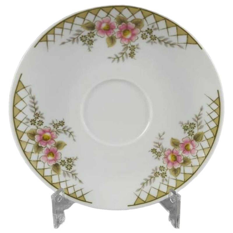 Untertasse für Kaffee Winterling Kirchenlamitz rosa Blumen grün Rautendekor gebraucht - akzeptabel
