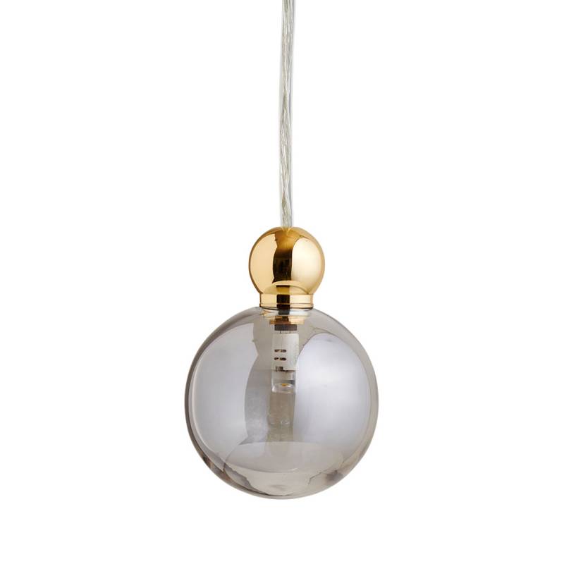 Uva Pendelleuchte M Ø 7 cm, Smokey Grey, Gold, mit Einzelbaldachin