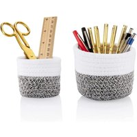 VIVERE Boho Schreibtisch Organizer 2er Set Weiß Grau Multifunktional