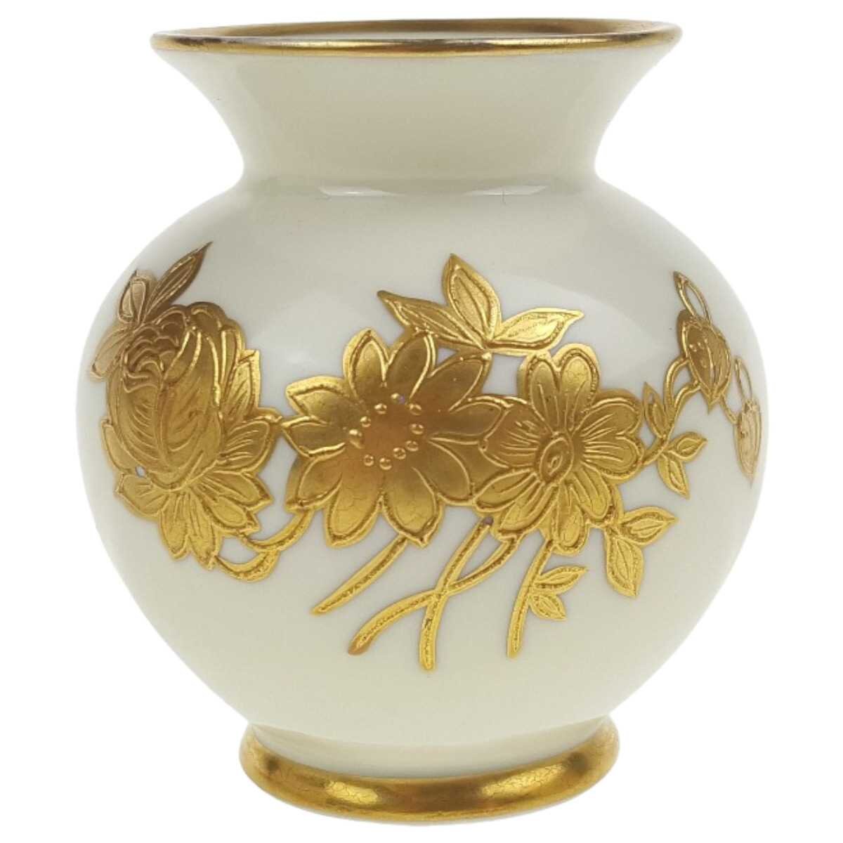 Vase klein Golddekor 7,8 cm HP Handmalerei Blumen gebraucht - gut