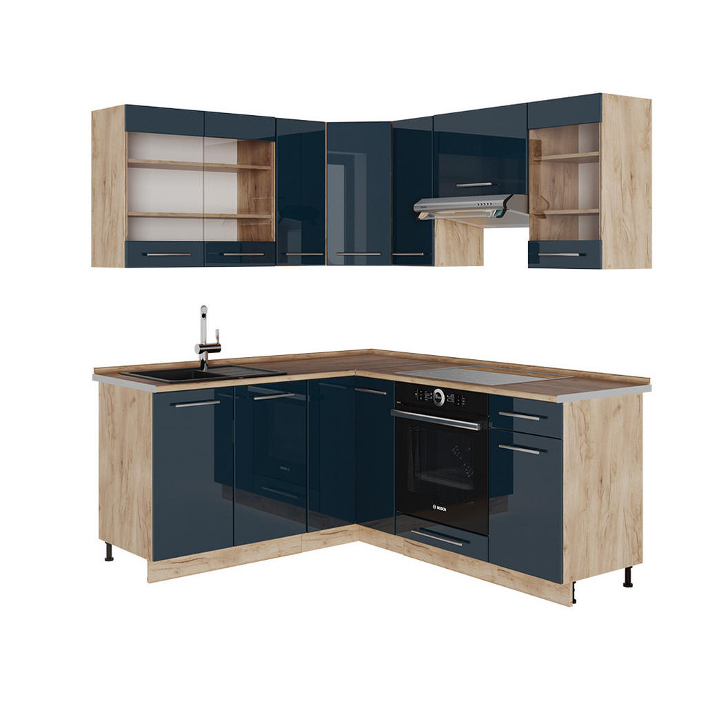 Vicco KÜCHENZEILE Dunkelblau, Honigeiche Vicco KÜCHENZEILE Dunkelblau, Honigeiche