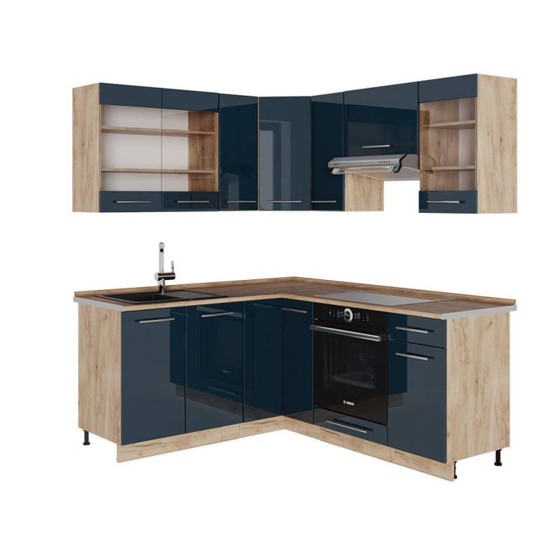 Vicco KÜCHENZEILE Dunkelblau, Honigeiche